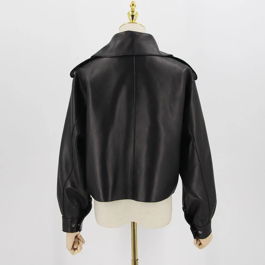QC20003 New Burgundy Waterproof Casual Leather Jacket Genuine Leather All Seasons