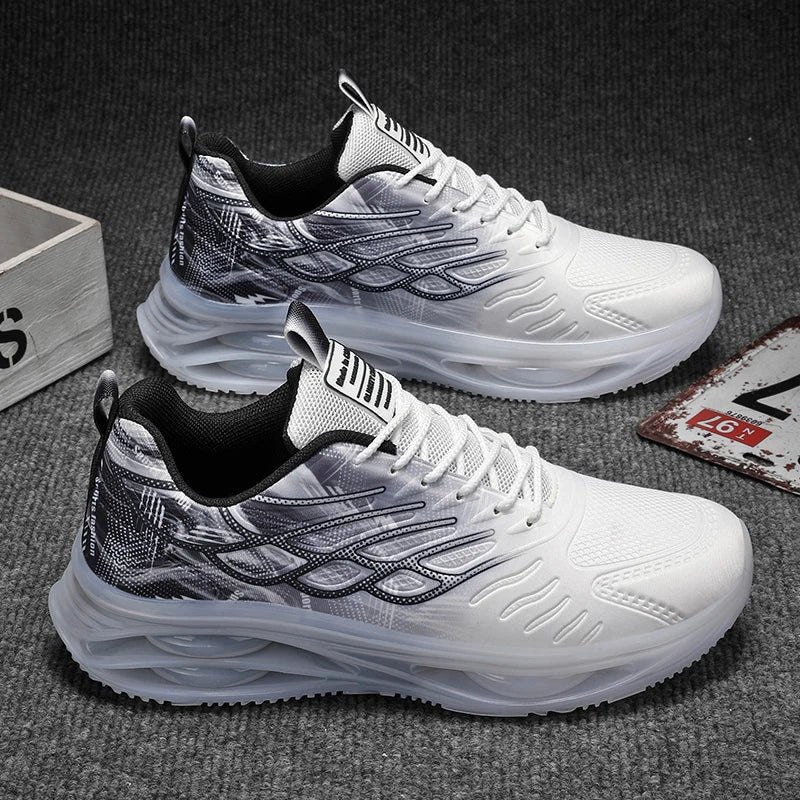 Men's Lightweight Breathable Mesh Sports Shoes PVC Sole Soft Lace-Up Spring Summer Running Walking Fashionable Style