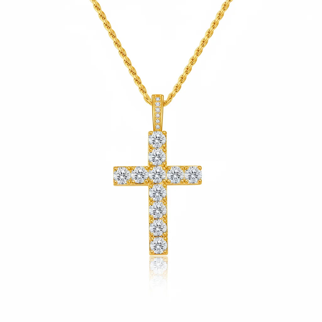 S925 Sterling Silver Cross Moissanite Pendant Inlay 5.0mm D-color VVS Moissanite GRA Certified Necklace for Men