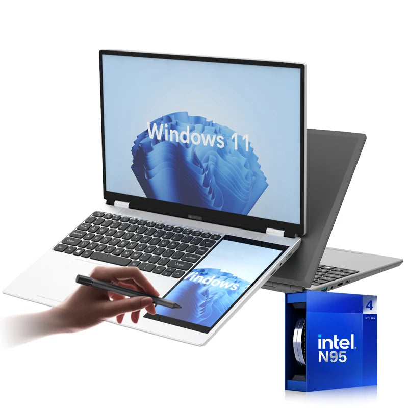 Wholesale Custom AZERTY Keyboard Dual Screen Laptop Touch Screen 15.6+7 Inch Computer Student I7 I9 13th N95 Business Laptop