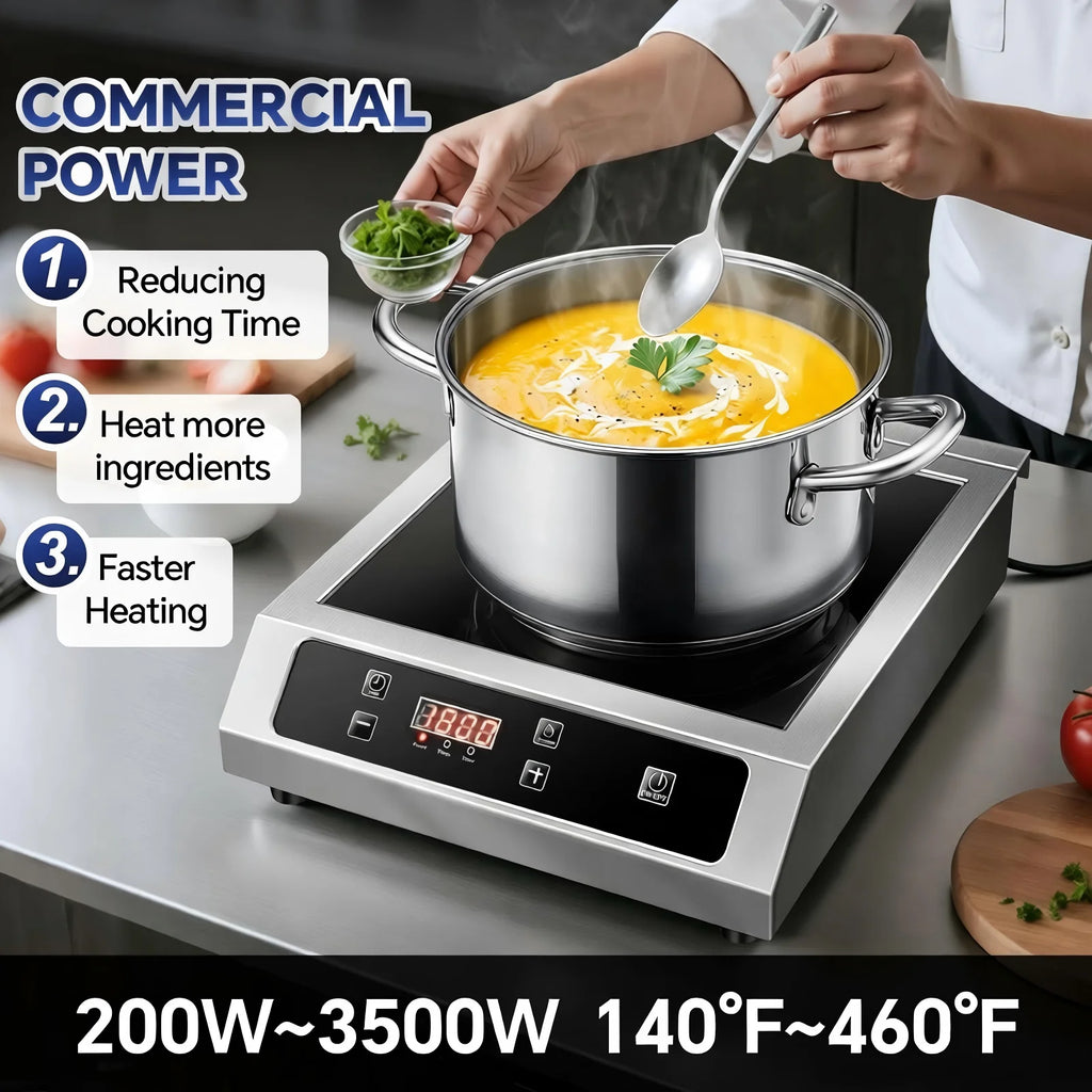 Commercial Induction Cooktop,3500W Induction Burner with Sensor Touch and LCD Screen,ETL-Certified Single Electric Burner