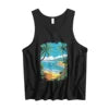 Made in USA Free Shipping MOQ1 Beach Palm Tree Element Men's Casual Vest Underlay Sleeveless Tee Gym Stretch Muscle-Showing Vest