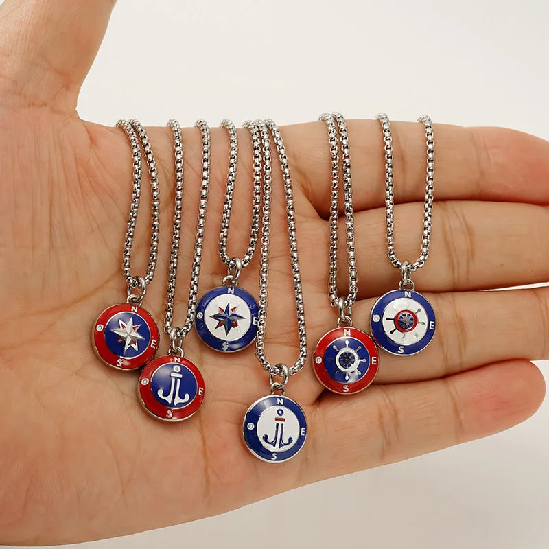 Personality Couple Necklace Ins Style Stainless Steel Compass Nautical Boat Anchor Pendant Men's and Women's Sweater Chain
