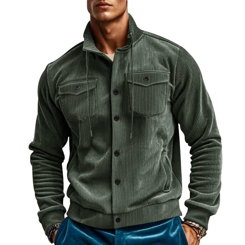 Spring and Autumn Casual Retro Multi Pocket Sports Men's Clothing Lapel Top Single-breasted Solid Color Slim-fit Jacket