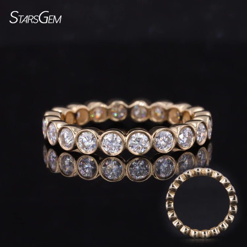 Lab Grown Diamonds Bezel Setting Wedding Band DEF VS HPHT CVD 2.5MM Round Cut Diamonds Rings 10k Solid Gold Bezel Eternity Band