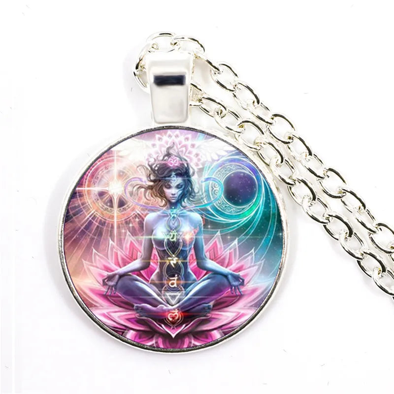 New Arrival 7 Chakra Reiki Healing Necklace Buddha Yoga Meditation Pendant Spiritual Hope Jewelry Chain Statement Necklace Gift