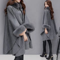 Custom Warm Autumn and Winter Large Fur Collar Mid Length Woolen Coat Cloak Shawl Loose Ladies Women Faux Fur Wool Shawl