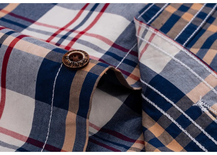 Men's 100% Cotton Plaid Long Sleeve Casual Shirt, Spring Autumn Lightweight & Breathable Slightly Slim Fit Button Down Shirts