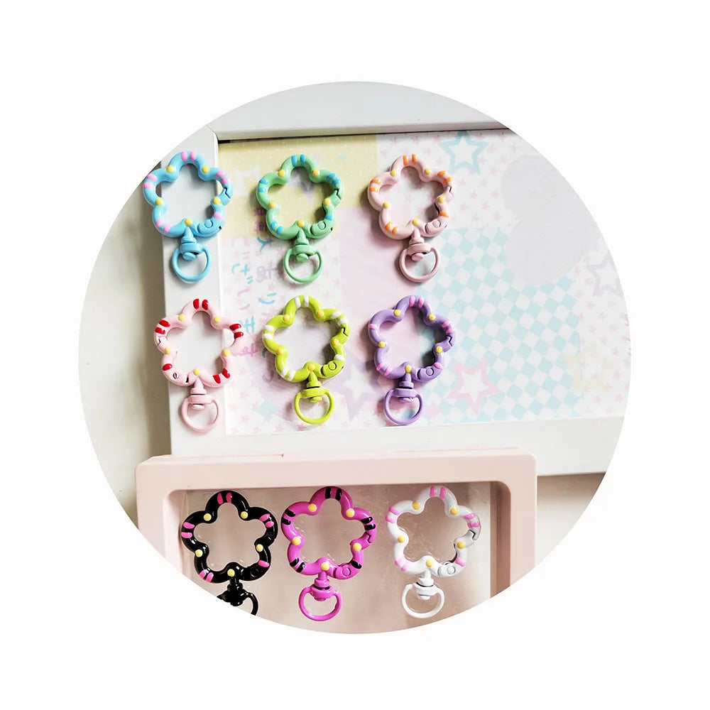 100Pcs Candy Color Flower Shape Lobster Clasp Key Hooks Connector Diy Findings Charms for Jewelry Making Key Rings Key Chain