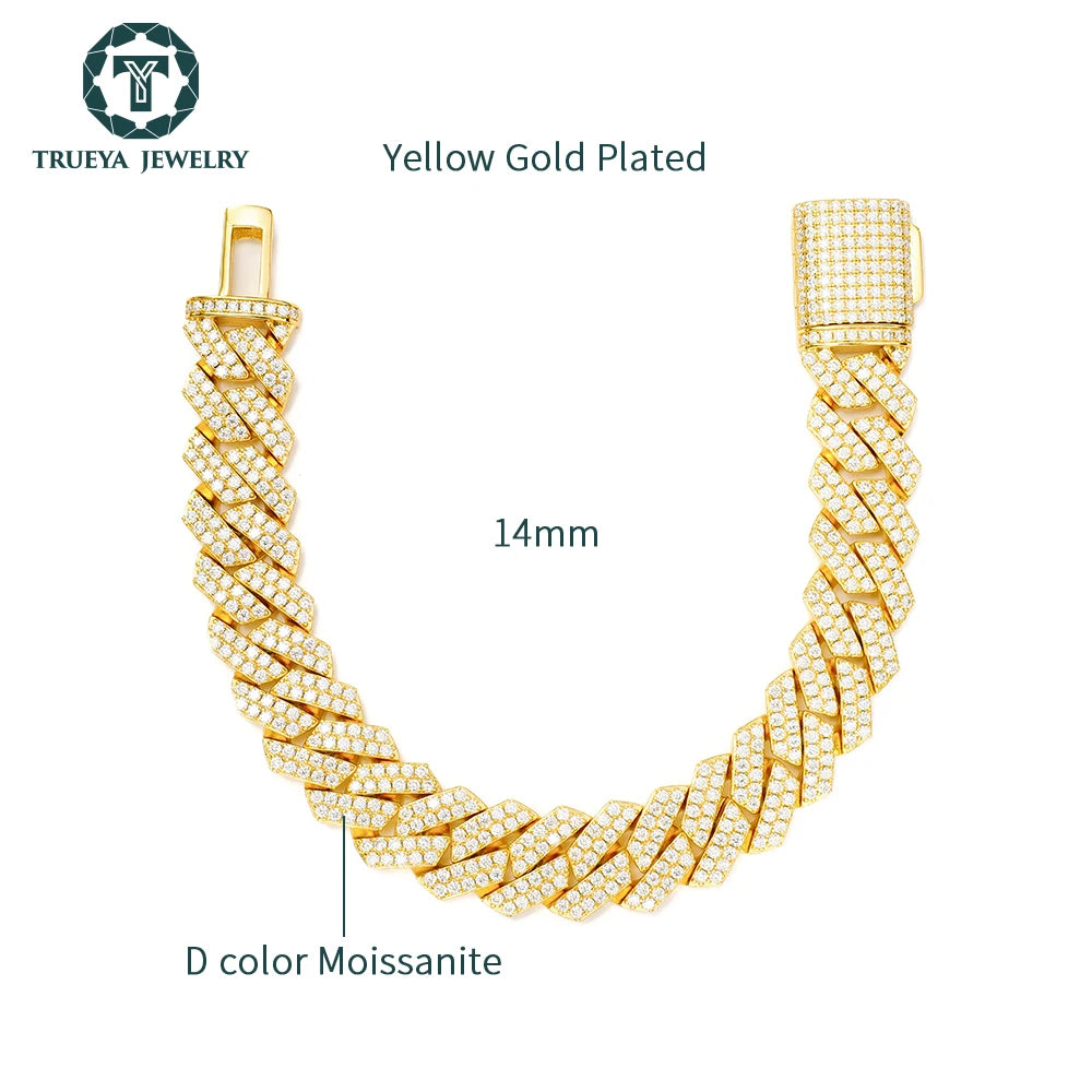 VVS Mossanite Diamond 8-20mm Iced Out  925 Sterling Silver Sharp Angeled Cuban Link Chain Hiphop Trendsetter Bracelet.