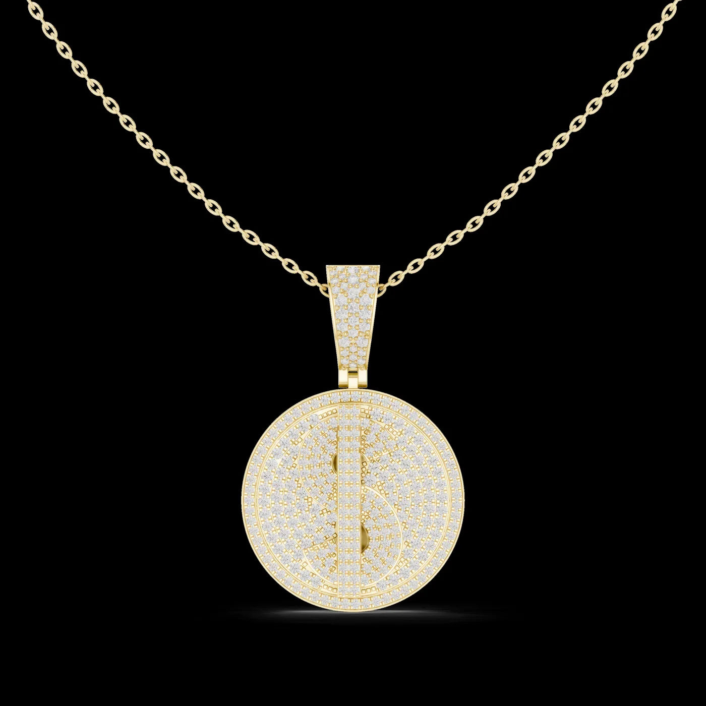 Gold Plated Minimalist Diamond Medallion Pendant Necklace Sparkling Link Chain Luxury Jewelry for Wedding Engagement