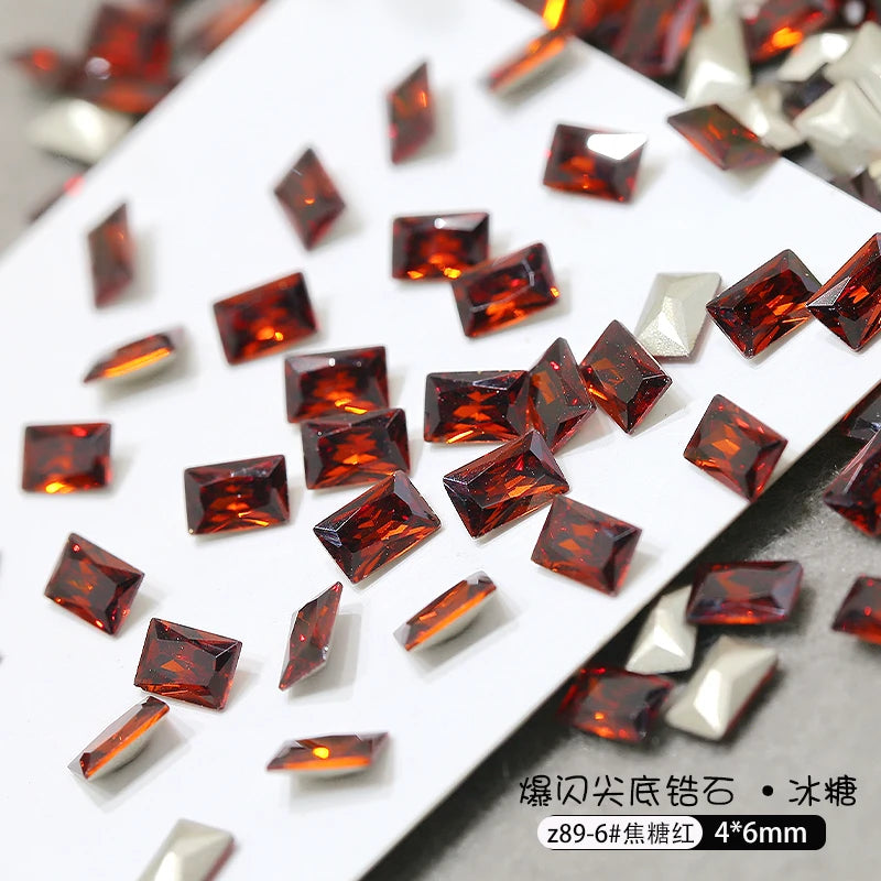 Z89 Glitter Shimmer High Quality Diamond Nail Jewelry Colorful 4*6mm Glass Crystal Nail Rhinestones Diy Nail Supplies