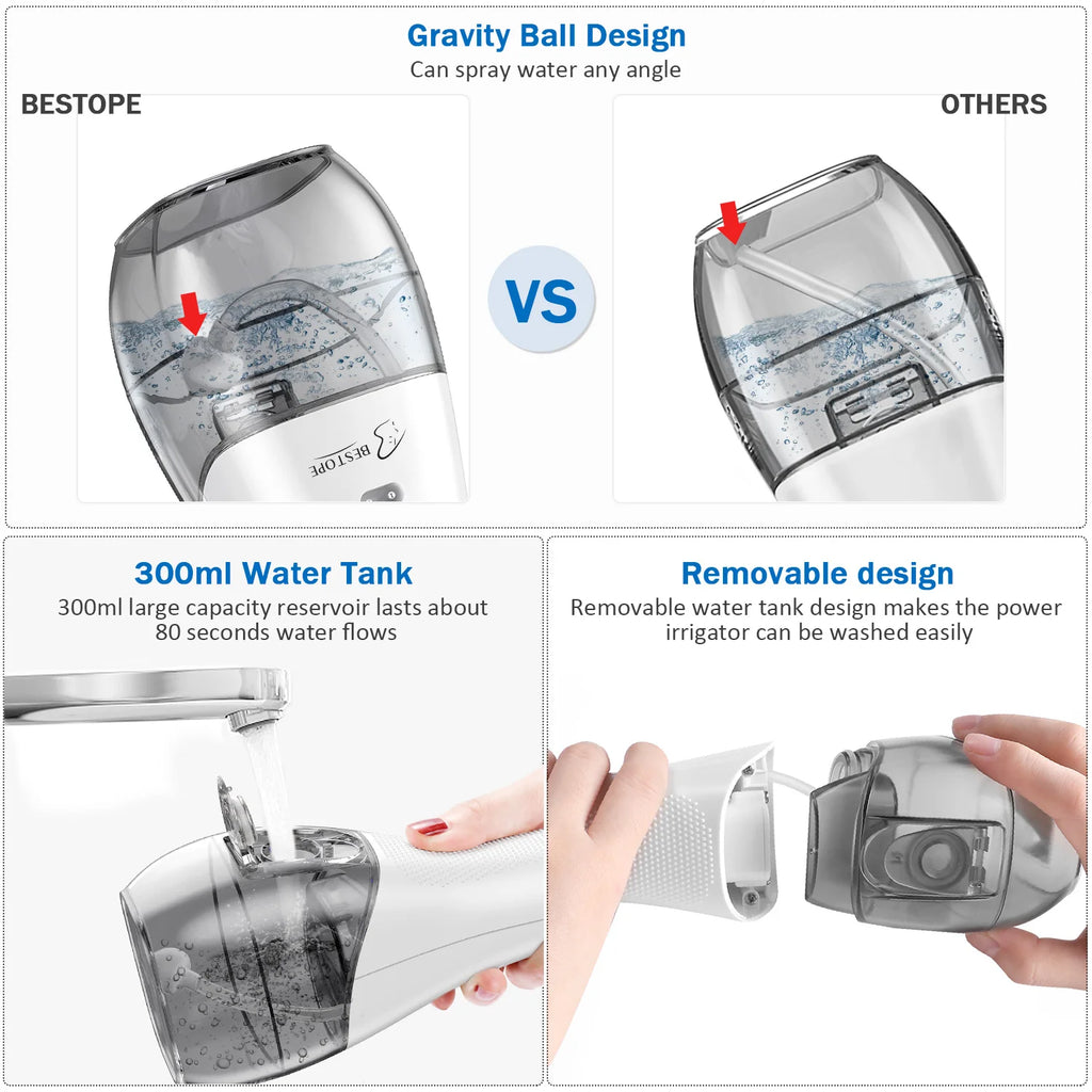 Bestope Electric 5 Modes Waterproof IPX7 USB Rechargeable for & Water Flosser with Detachable Tank for Household Use