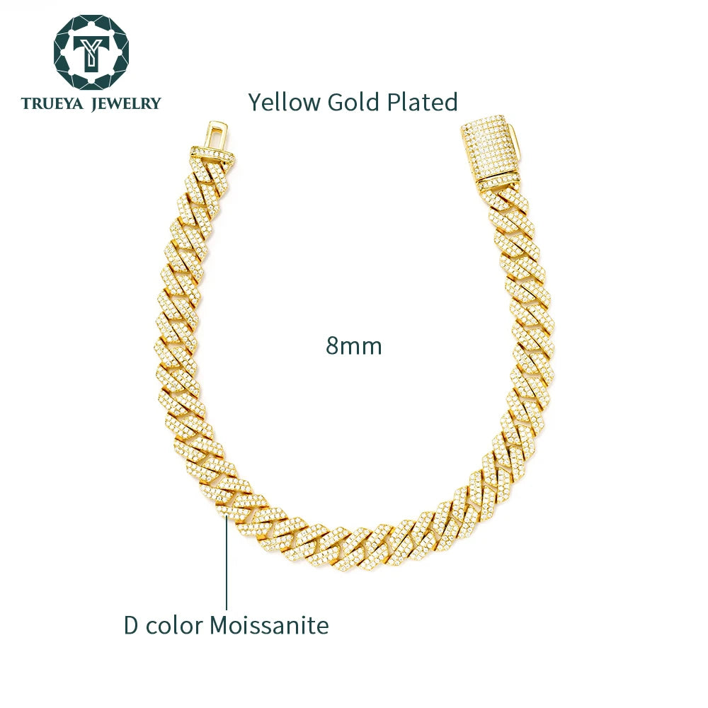 VVS Mossanite Diamond 8-20mm Iced Out  925 Sterling Silver Sharp Angeled Cuban Link Chain Hiphop Trendsetter Bracelet.
