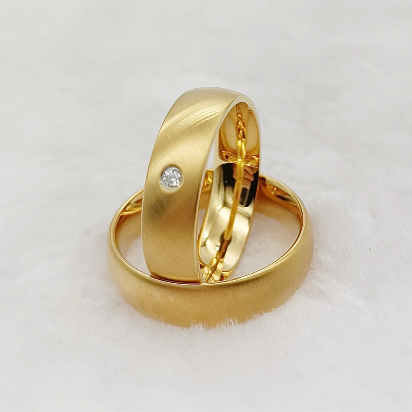 Handmade Simple Matte Wedding Engagement Rings 14k Gold Filled 316L Stainless Steel Jewelry Marriage Bridal Sets