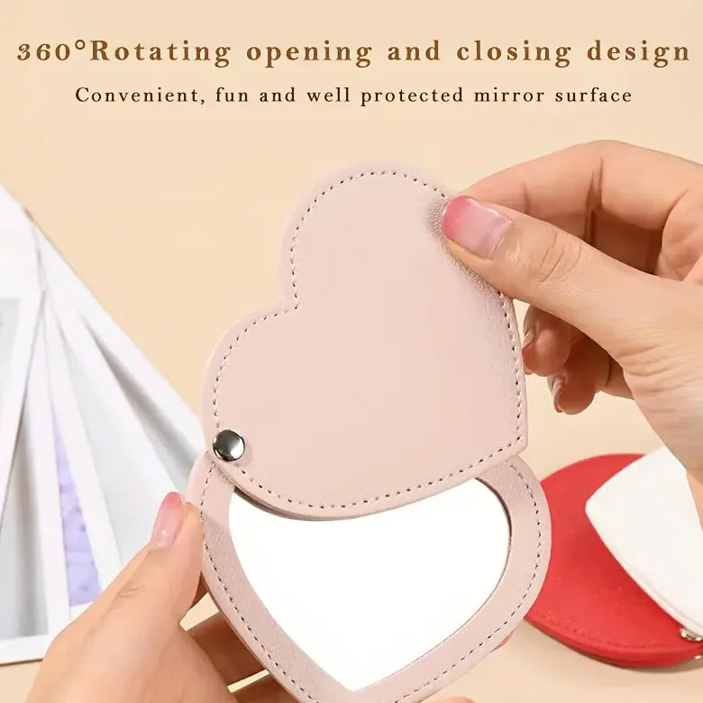 YY Fashionable Heart-Shaped Compact Pocket Mirror for Women & Girls Mini Purse Mirror  Holder