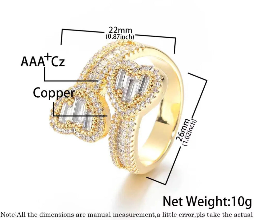 Hiphop Unisex Brass with Zircon Rings Love Chunky Emerald Adjustable Ring Gold/Silver Plated
