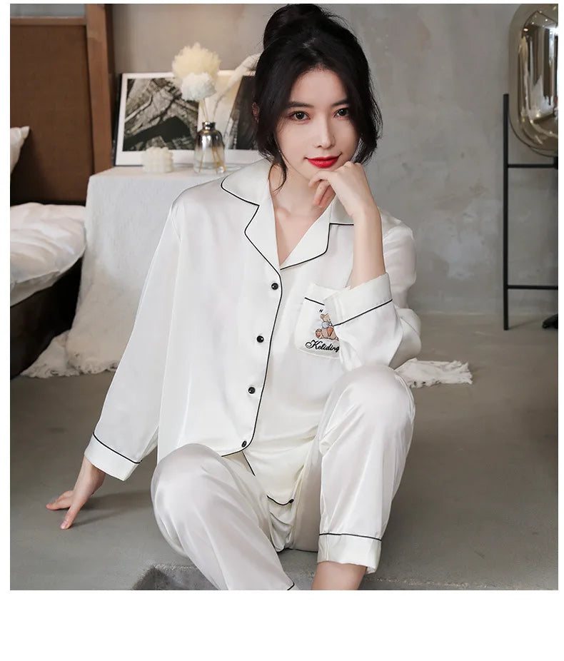 Manufacturer Wholesale Button Satin Winter Sleepwear Red Sexy Lace Nightdress Girls Pyjamas Set