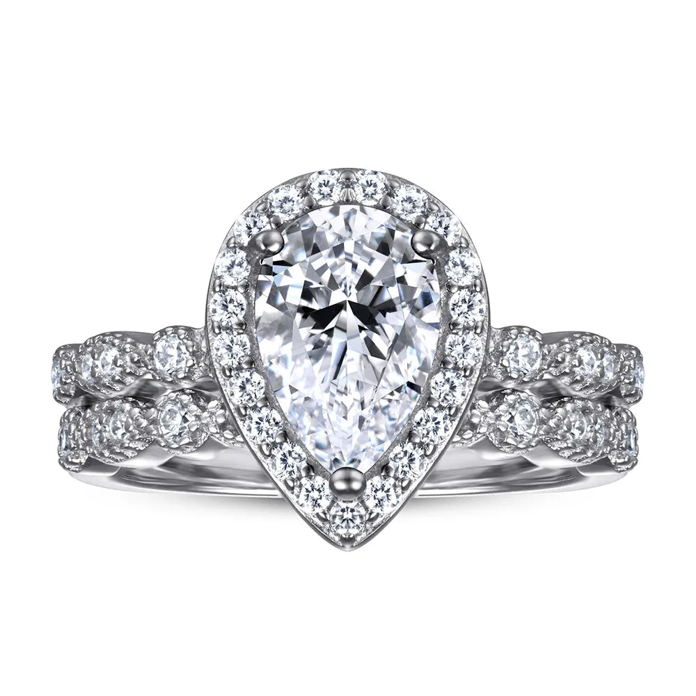 Wedding Ring Set Three-Piece Heart Pattern Engagement Jewelry Women's S925 Sterling Silver Rings