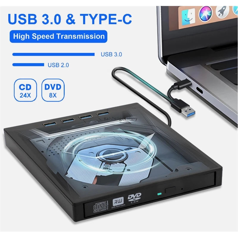 Factory Price USB 3.0 External CD DVD Drive Writer Burner Reader Player for Laptop Desktop Windows 7 8 10 11