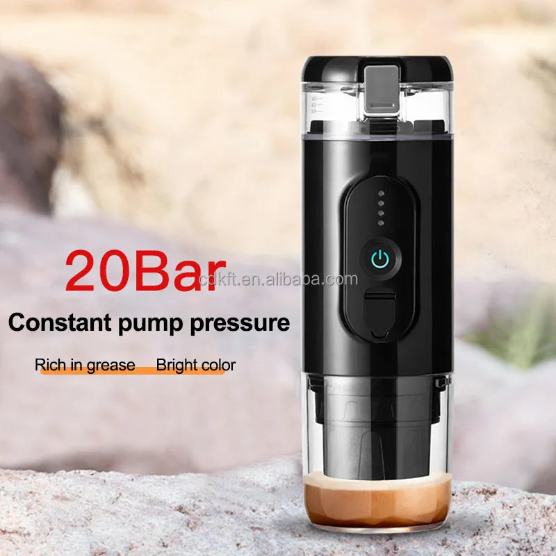 12V Battery-Powered Portable Car Espresso Coffee Maker with Capsule System Hot Water Function for Outdoor RV Household Hotel Use