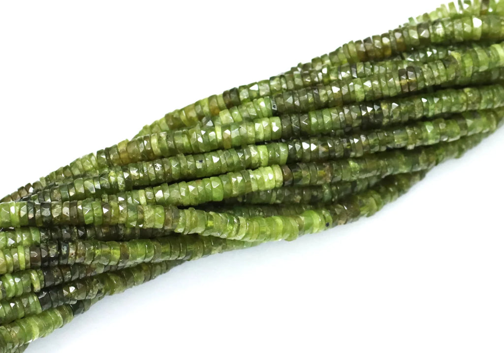 Wholesale RADHIKA GEMS 'N' BEADS Vessonite Gemstone Heishi Beads 100% Natural AAA Shaded Olive Faceted Tyre Shaped 16" Length
