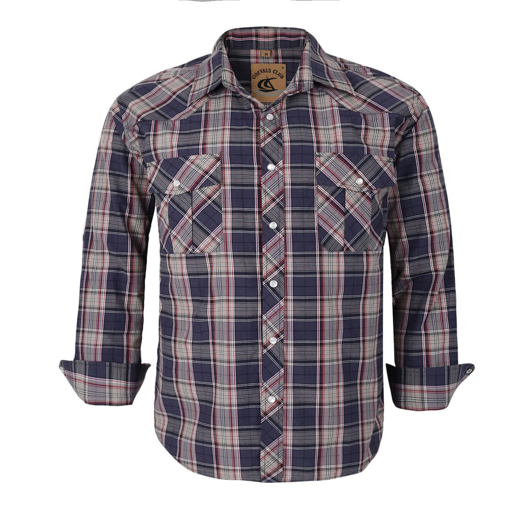 Men's Western Cowboy Long Sleeve Pearl Snap Casual Plaid Work Shirts