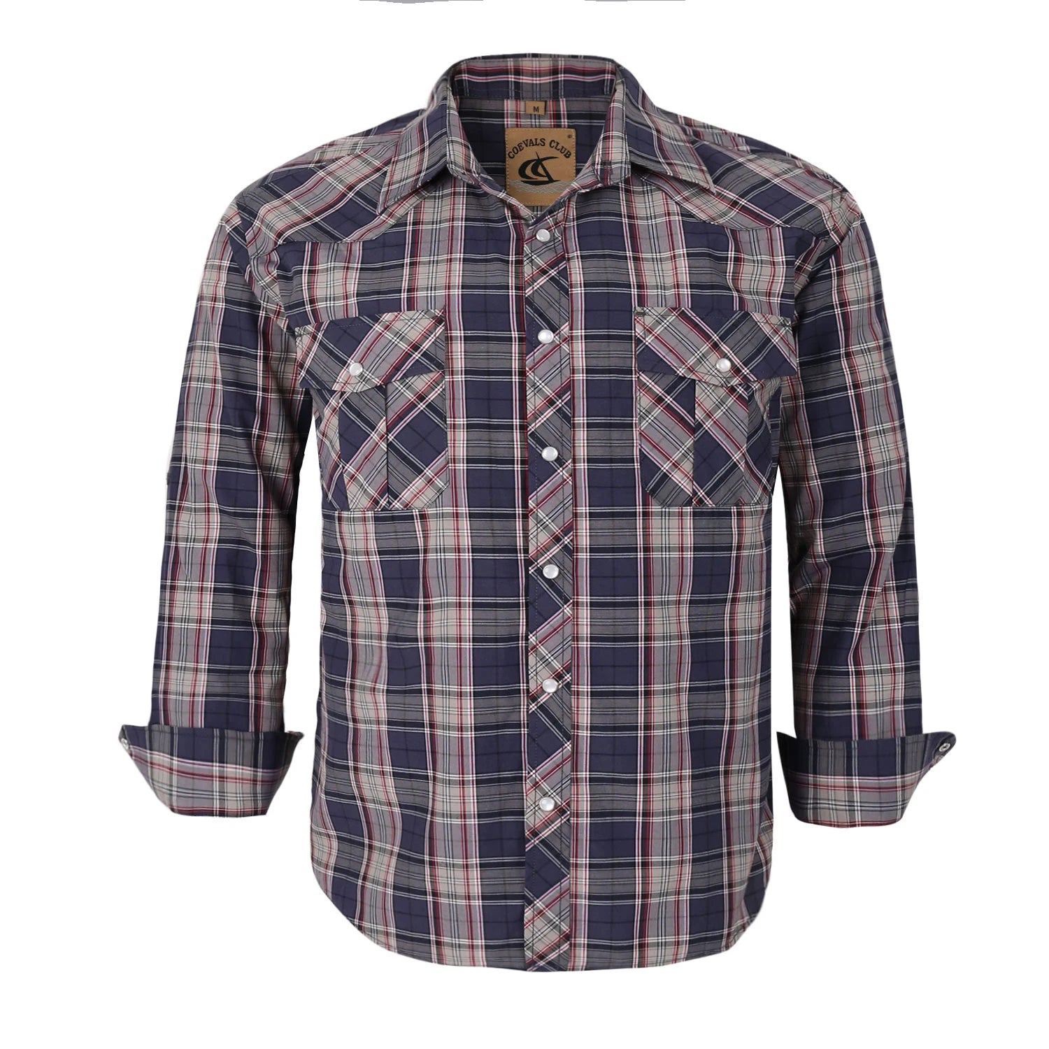 Men's Western Cowboy Long Sleeve Pearl Snap Casual Plaid Work Shirts