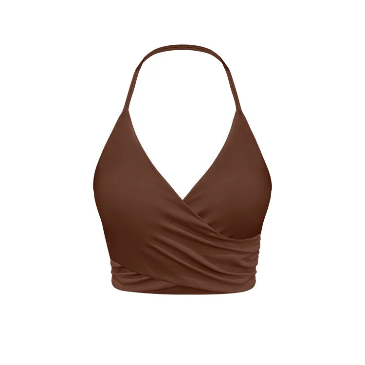 New Arrival Quick Dry Solid Color Cross Hollow Gym Frosted Backless Thin Straps Cross Layer Yoga Sports Bra for Women