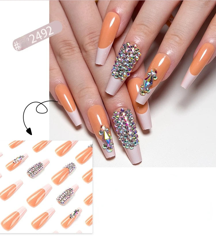 Dropshipping 24 Pcs French Style Romantic Art Acrylic Press on Nails Artificial Fingernails Candy False Nails Dating  Party 2792