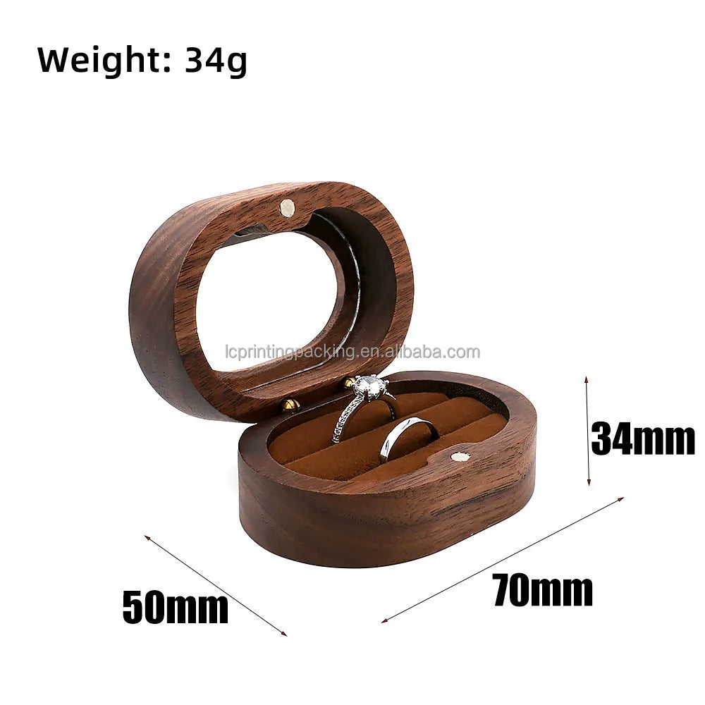 Unique Designed Walnut Wooden Jewelry Ring Box Wooden Carved Jewelry Box for Wedding or Proposal