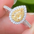 Korea Style Fashion Luxury Jewelry Real 18k Gold Rings Women Gold Pear Natural Yellow Diamond Rings for Couples Online