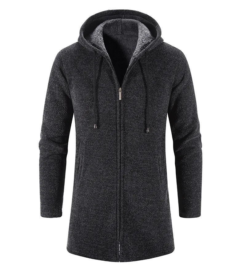2023 Winter Fleece Cardigan Men Thick Hooded Long Sweaterscoat Male Warm Knitted Sweater Jackets Men Causal Outwear Windbreaker