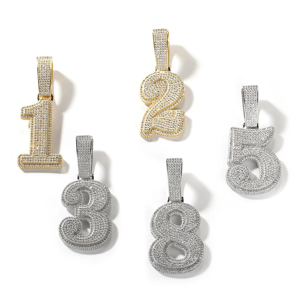 UWIN Hip Hip CZ Lucky Number Pendant Single Big Numbers Pendant Necklace 0 to 9 Special Rapper Jewelry