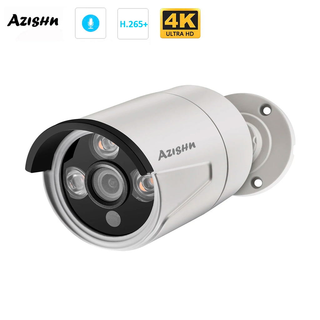 AZISHN 2.8mm Wide Angle 8MP 4K IP Camera Audio Outdoor IP66 H.265 ONVLF Bullet CCTV Array IR 4MP POE Video Surveillance Camera