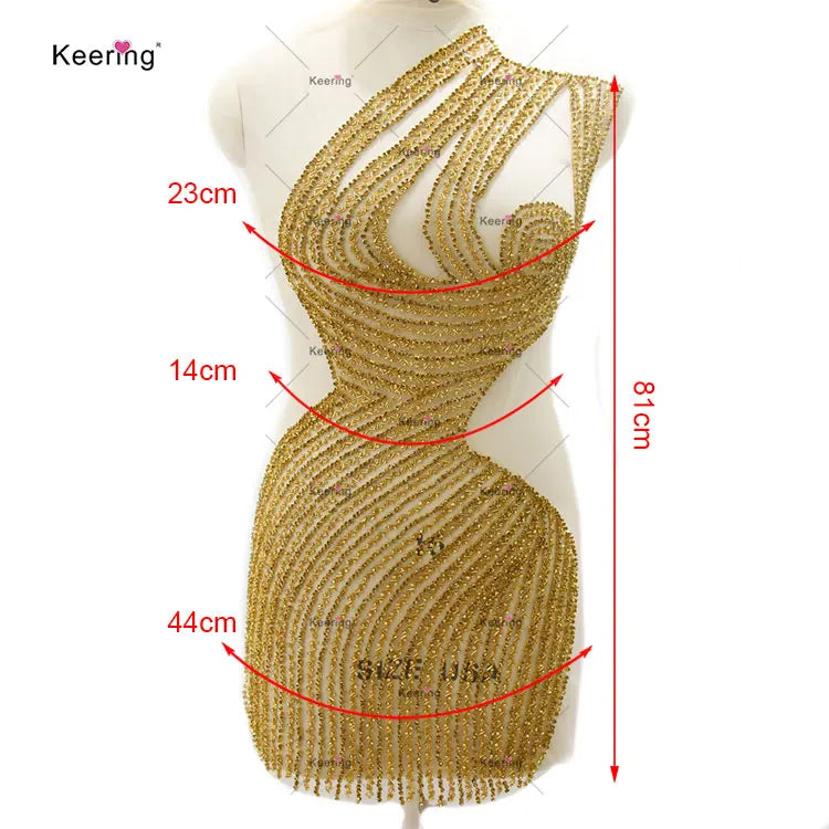Custom Gold Crystal Rhinestone Applique Tailor Handmade Sewing Accessories for Wedding Gown WDP-516