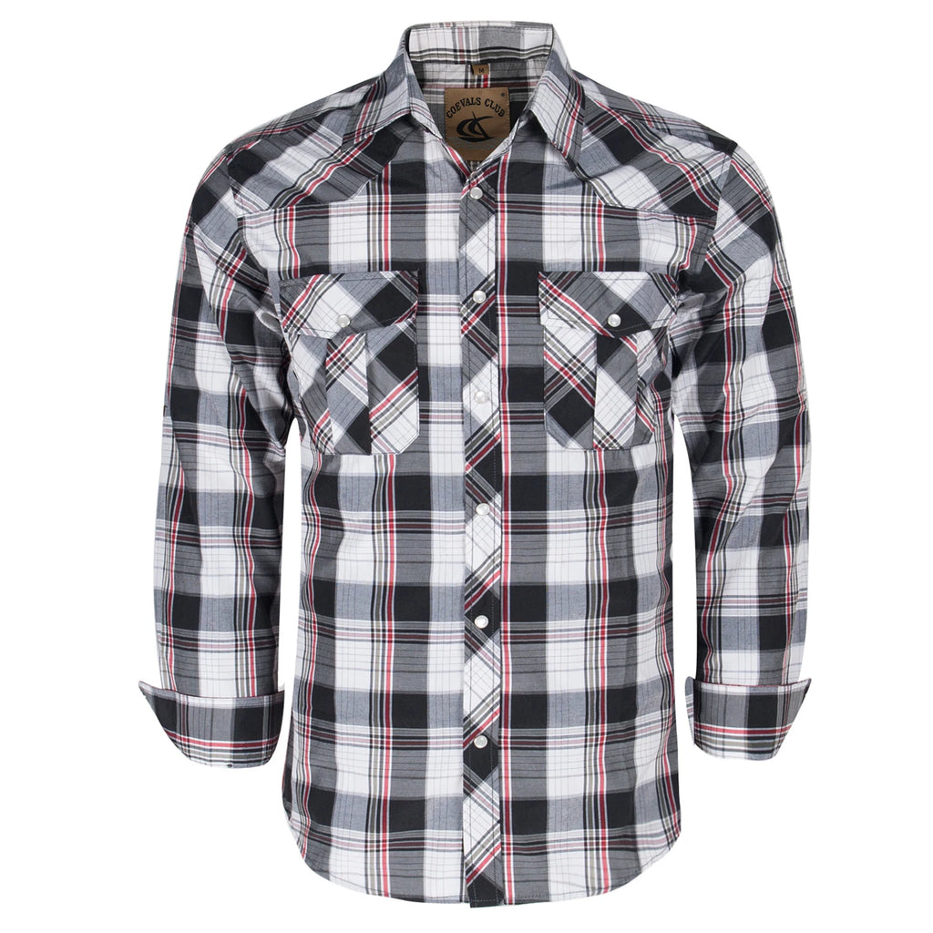 Men's Western Cowboy Long Sleeve Pearl Snap Casual Plaid Work Shirts