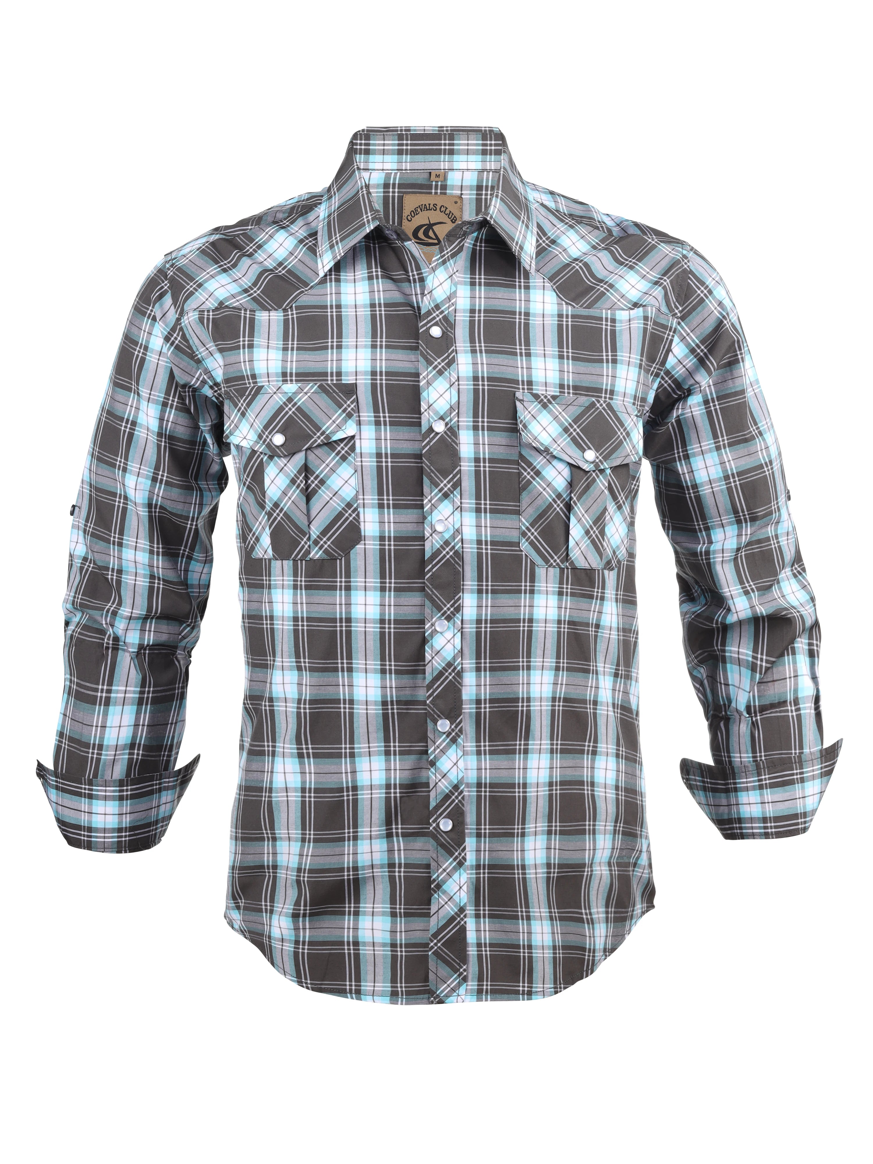 Men's Western Cowboy Long Sleeve Pearl Snap Casual Plaid Work Shirts