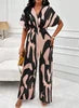 2025 Fashion Spring Summer New High Waist Short Sleeve Jumpsuits Wide Leg Pants Overalls Women's Printed Summer Loose Jumpsuit