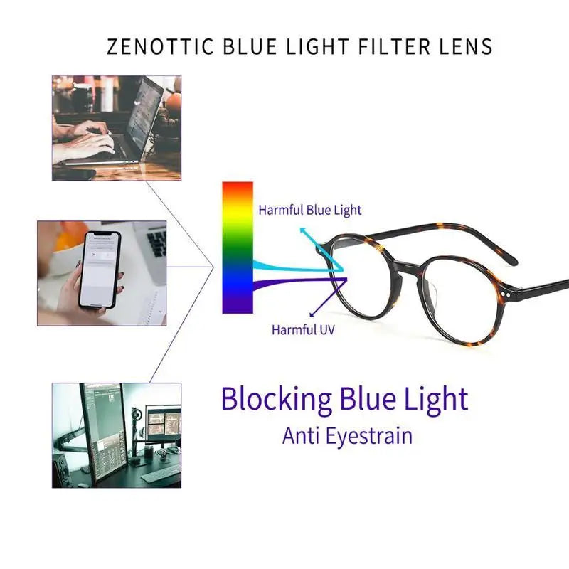 ZENOTTIC XS Size Unisex Ultralight Acetate Small Round Eyewear Anti Blue Light Blocking Computer Glasses Fashion Optical Frame