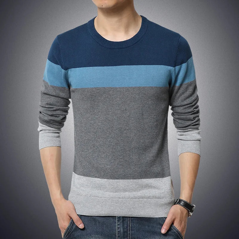 M-4XL autumn casual men's sweater O-neck striped slim fit knitted men's sweater pullover men's pullover sweater