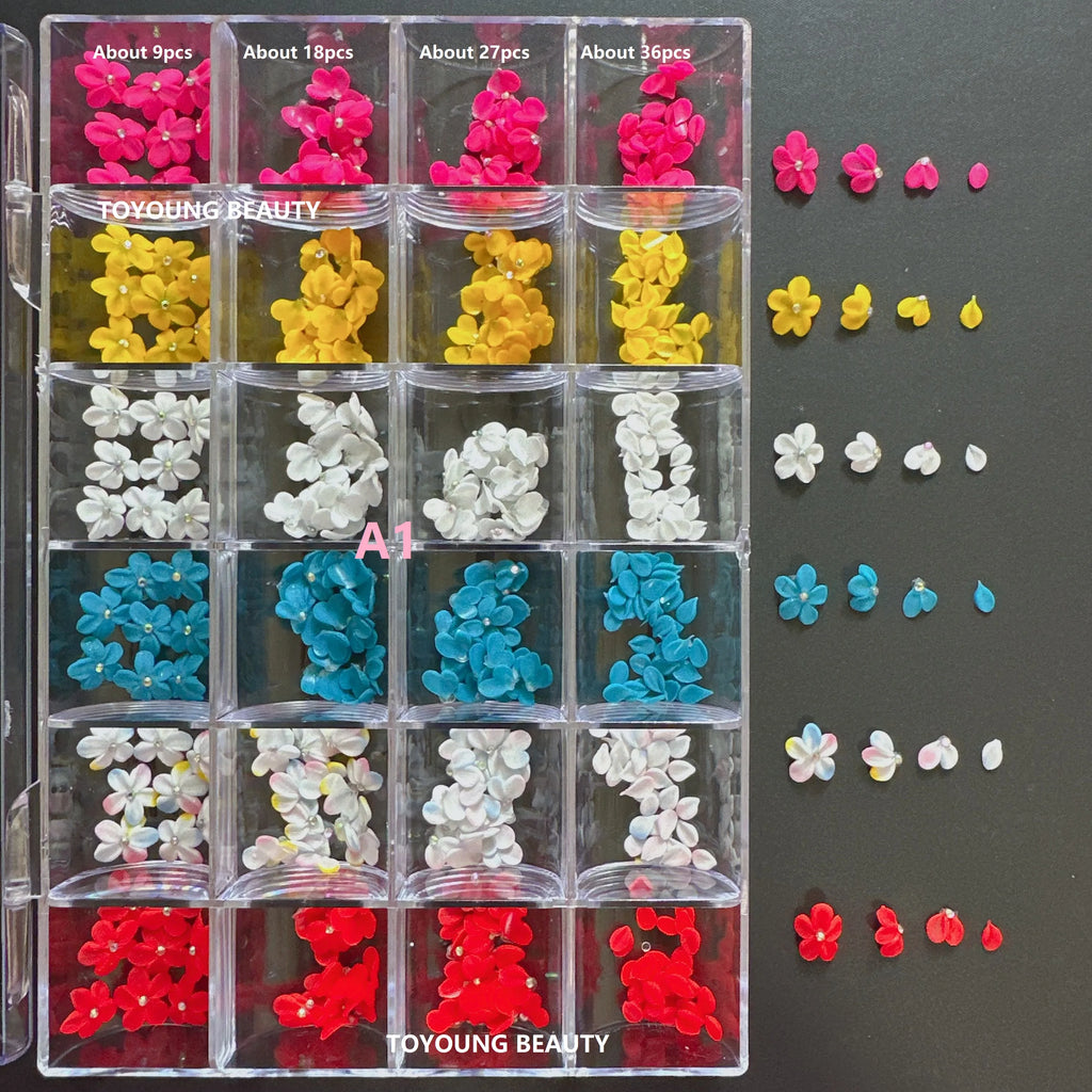 TOYOUNG 100pcs Per Tray Cheap Price Box Kawaii Handmade Nail Art Charms Christmas Decoration Stickers 3D Acrylic Nail Flowers