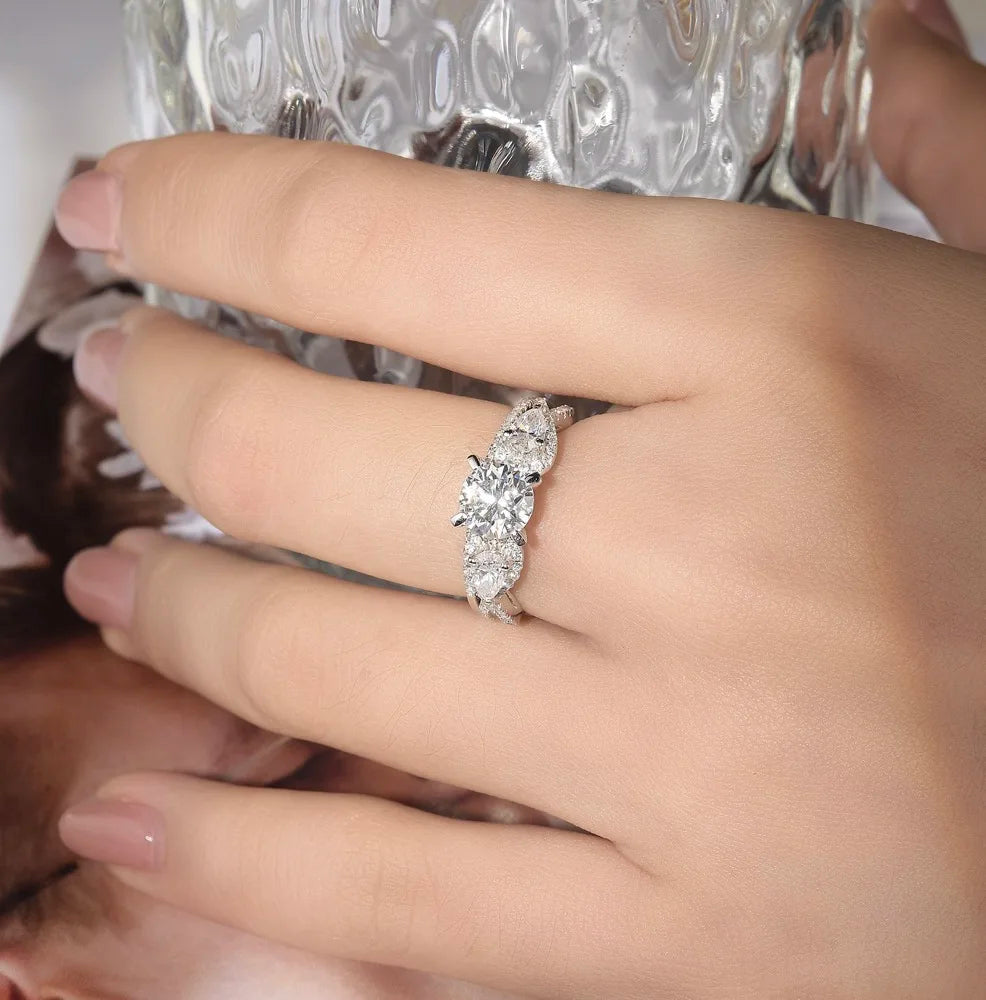 Ruizuan Fashion Jewelry Wedding Ring Set Romantic 1CT 6.5mm Moissanite Silver Wholesale Fashion Jewelry Rings