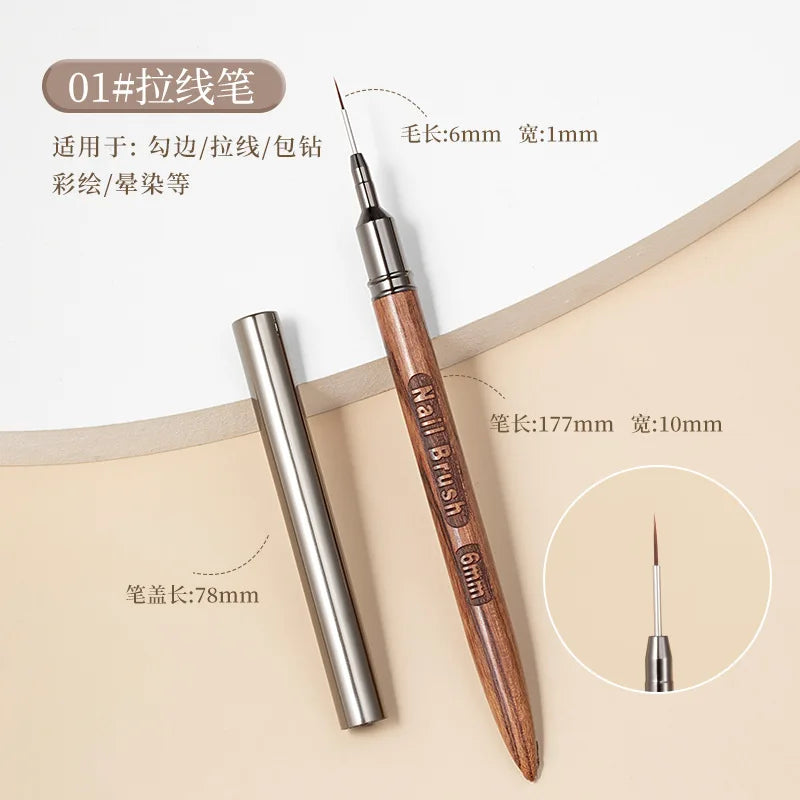New 5pcs 6/9/12/15/18mm Wood Rod Nail Liner Brush Drawing Lines Stripe Painting Flower Pen Handle Nail Art Tools