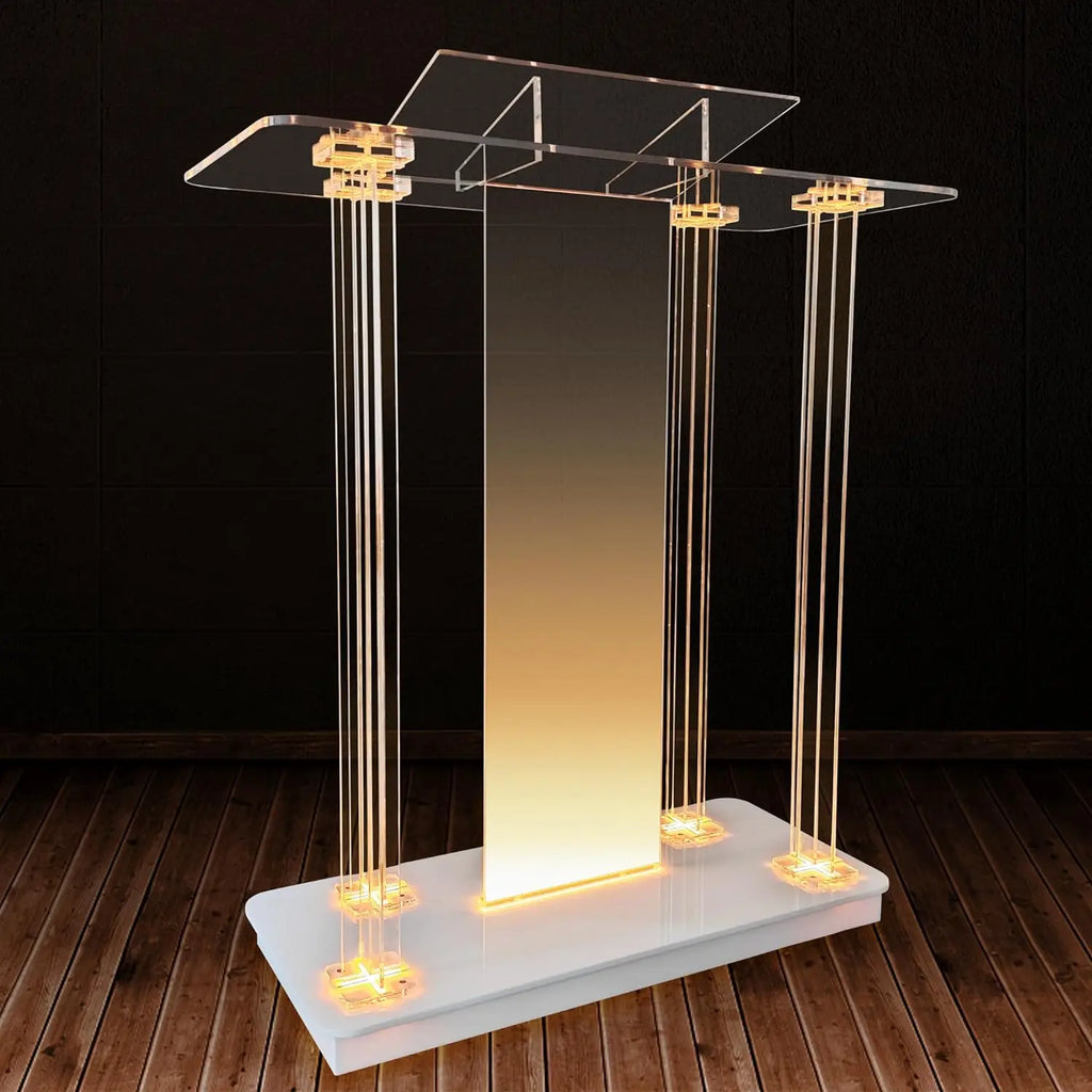 Acrylic Podium With Led Lights Floor Transparent Podium With Casters Used for School Church Podium
