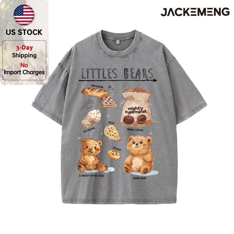 Oversized Washed Retro Cute Cartoon Streetwear Print Tshirt USA Stock Wholesale Y2K Casual Tee