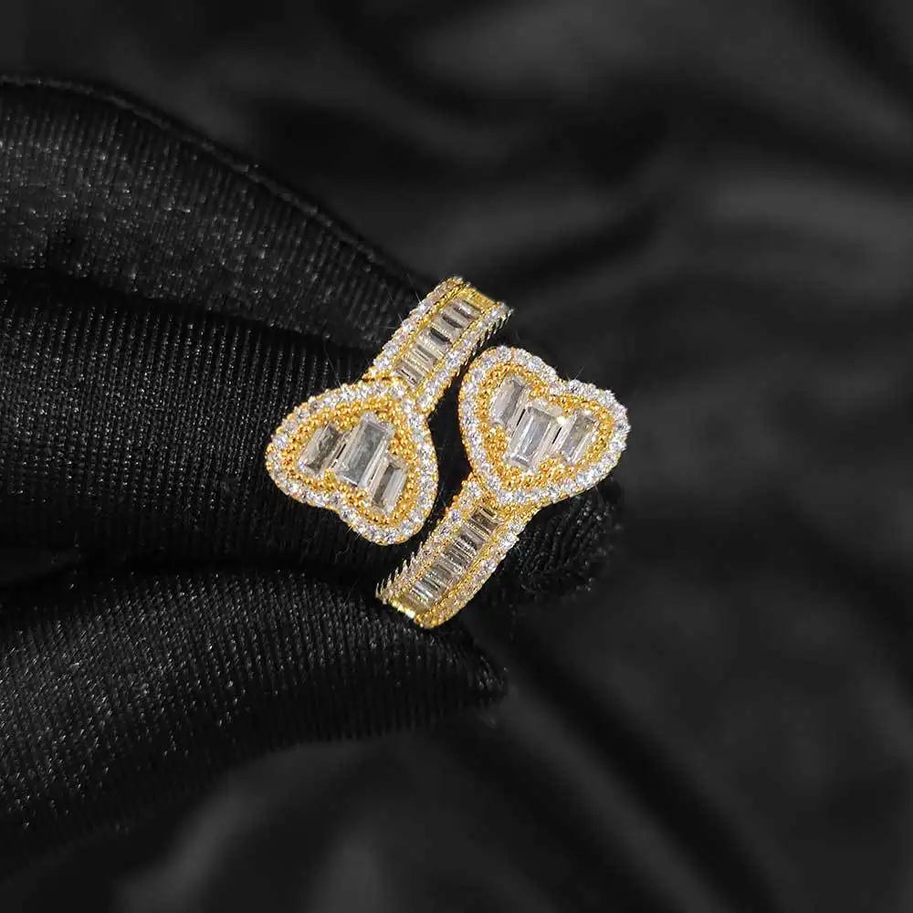 Hiphop Unisex Brass with Zircon Rings Love Chunky Emerald Adjustable Ring Gold/Silver Plated