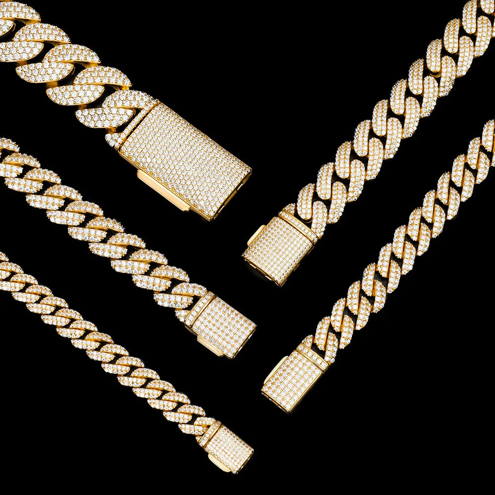 VVS Diamond Necklace 925 Sterling Silver Men Bracelets Miami Moissanite Cuban Link Chain Bracelet