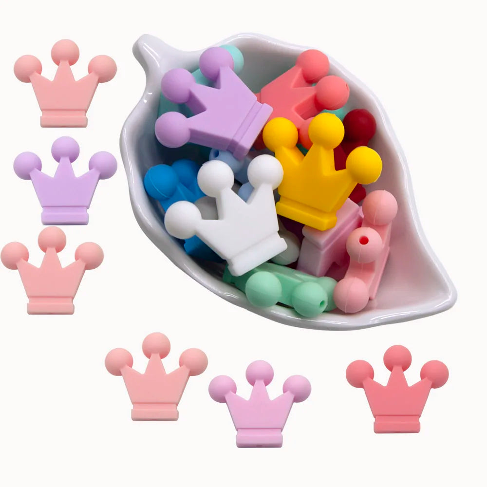 Cute-idea 10pc mini Crown BPA Free Silicone Beads Baby Teether Chew sensory Craft Chain For Pendant Food Grade Baby Teething Toy