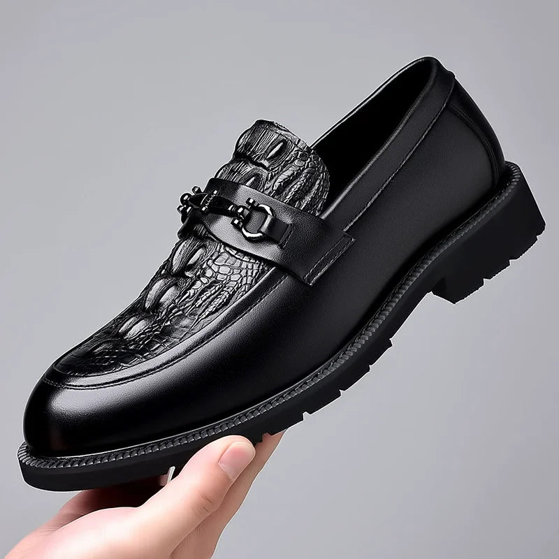 Trendy Men's 38-44 Business Casual Leather Shoes with Soft Breathable Non-slip Sole Slip-On Closure Autumn Season Formal Style
